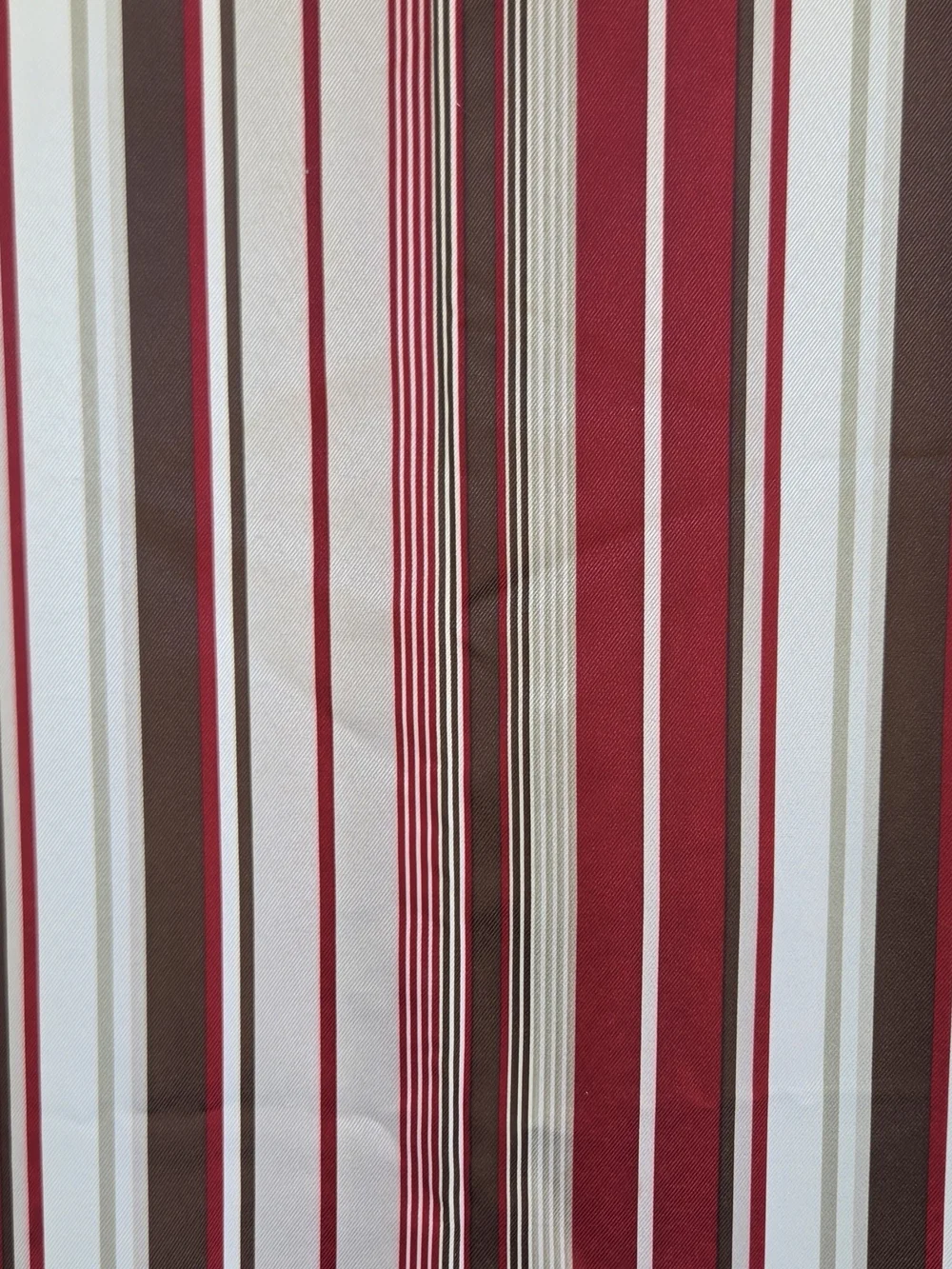 Mainstays Red and Cream Striped Shower Curtain with Decorative Bronze-Red Hooks